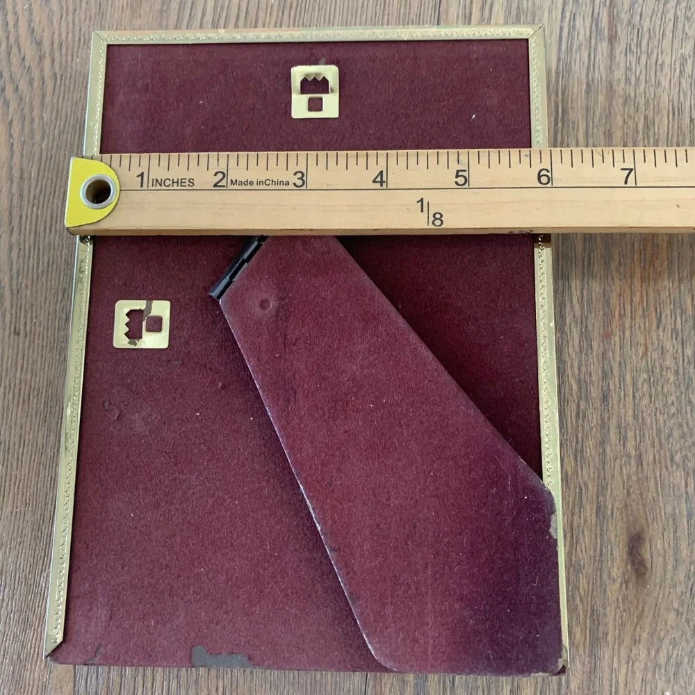 Vintage Gold Tone Metal 5x7 Photo Frames Set of 2 Embossed Border Velvet Back